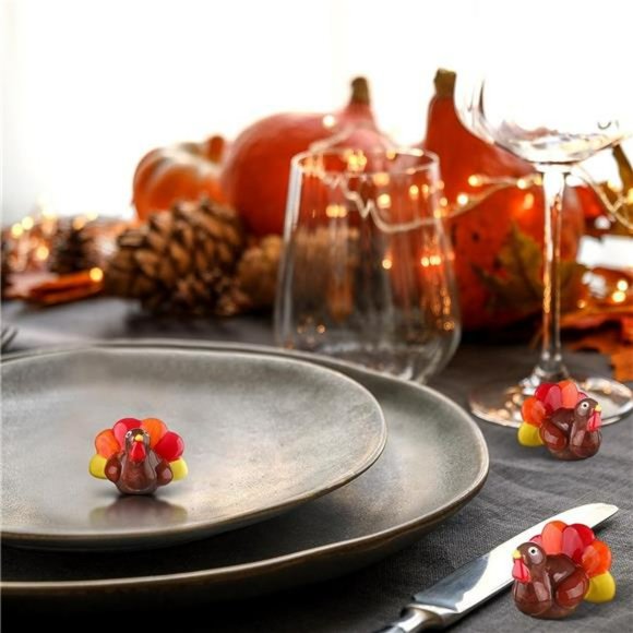 6 Pcs Mini Thanksgiving Turkey Plates Decor Hand Painted Mini Turkey Decor - Picture 2 of 6